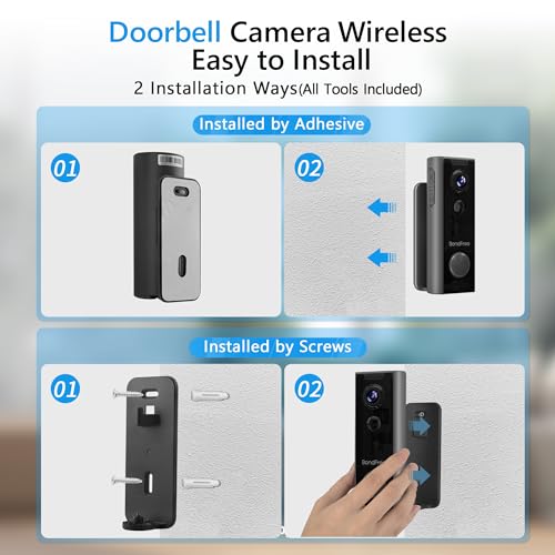 BondFree Wireless Doorbell Camera with Wireless Chime, Doorbell Mount, Video Doorbell Wireless HD, 2.4GWiFi, 2-Way Audio, Night Vision, Cloud SD Card Storage, Compatible with Alexa, Google Assistant