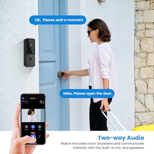 ALPHAPEACH Smart Video Doorbell Camera Wireless with Included Chime, AI Human Detection, Cloud Storage, Night Vision, 2-Way Audio, Battery Powered, 2.4G WiFi, Indoor Outdoor Surveillance