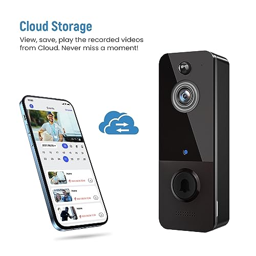 BITEPASS Smart Video Doorbell Camera Wireless with Chime, AI Human Detection, 2-Way Audio, HD Live View, 2.4G WiFi, Night Vision, Cloud Storage, Battery Powered, Indoor Outdoor Surveillance