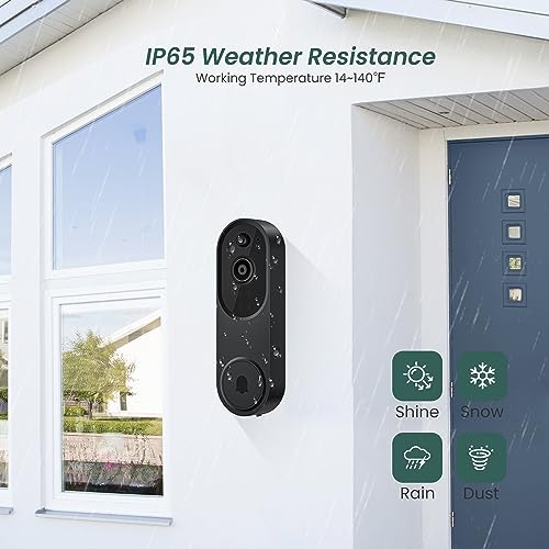 BITEPASS 1080p Video Doorbell Camera Wireless with Chime, AI Human Detection, 2-Way Audio, FHD Live View, Wire-Free, Night Vision, Cloud Storage, Battery Powered, Indoor Outdoor Surveillance