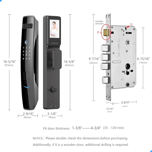 Necchuizo 3D Face Recognition Smart Door Lock,Video Smart Lock with Camera,Build-in WiFi,Video Doorbell,Fingerprint,APP Control,Security WiFi Smart Mortise Lock Kit with Cylinder Deadbolt