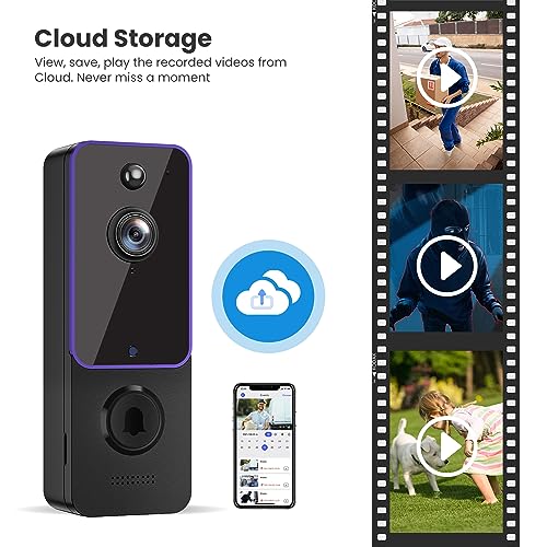 BITEPASS Doorbell Camera Wireless, Smart Video Cam with Chime, AI Human Detection, Two Way Audio, HD Live View, Night Vision, 2.4G WiFi Only, Cloud Storage, Indoor Outdoor Surveillance