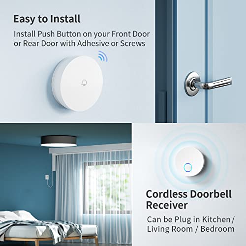 Wireless Doorbells for Home, Compatible with Alexa, Tuya APP Control Doorbell Chime for Classroom, Linptech Self-powered 2.4GHz Wi-Fi Smart Door Bell Ringer Wireless, 1 Push Button 1 Receiver, White