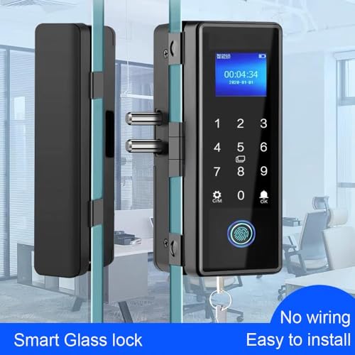 Smart Lock Fingerprint Glass Door Lock with Keypad Doorbell Function Fingerprint Password Access Card App Remote control 5 in 1 Unlock Electronic Door Lock Punch
