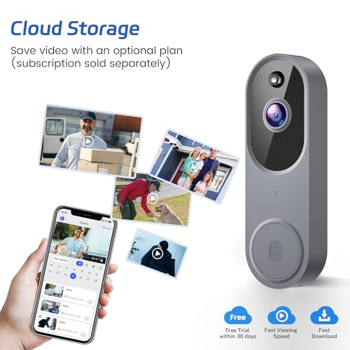 Guggre 1080P Smart Wireless Video Doorbell Camera, Home Security with Chime Ringer, Cloud Storage, Intelligent Human Detection, 2-Way Audio, Real-Time Alert, 2.4GHz Wi-Fi, Night Vision