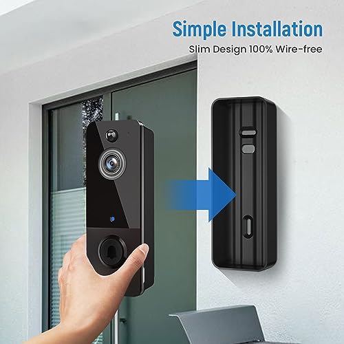BITEPASS Smart Video Doorbell Camera Wireless with Chime, AI Human Detection, 2-Way Audio, HD Live View, 2.4G WiFi, Night Vision, Cloud Storage, Battery Powered, Indoor Outdoor Surveillance