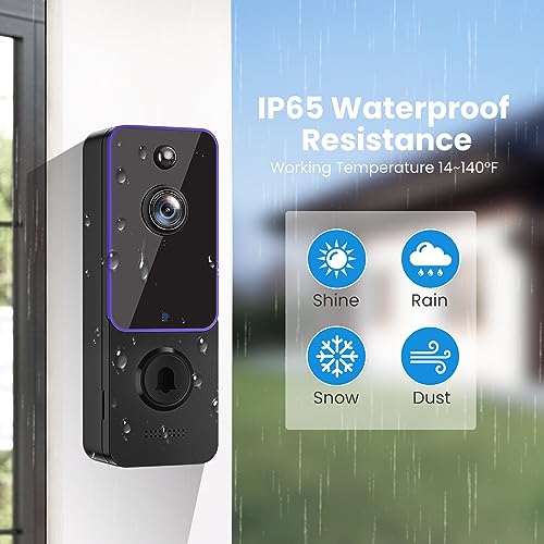 BITEPASS Doorbell Camera Wireless, Smart Video Cam with Chime, AI Human Detection, Two Way Audio, HD Live View, Night Vision, 2.4G WiFi Only, Cloud Storage, Indoor Outdoor Surveillance