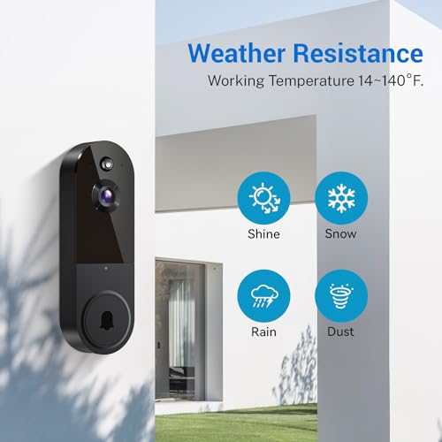 ALPHAPEACH 1080P Wireless Video Doorbell Camera, Chime Ringer Included, 2-Way Audio, Live View, AI Human Detection, Night Vision, 2.4G WiFi, Cloud Storage, Battery Powered, Indoor Outdoor Surveillance