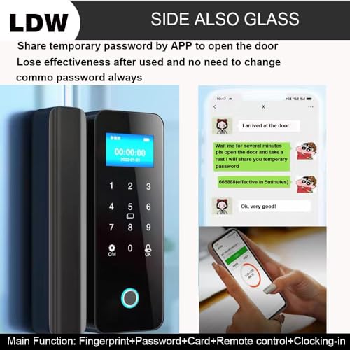 Smart Lock Fingerprint Glass Door Lock with Keypad Doorbell Function Fingerprint Password Access Card App Remote control 5 in 1 Unlock Electronic Door Lock Punch
