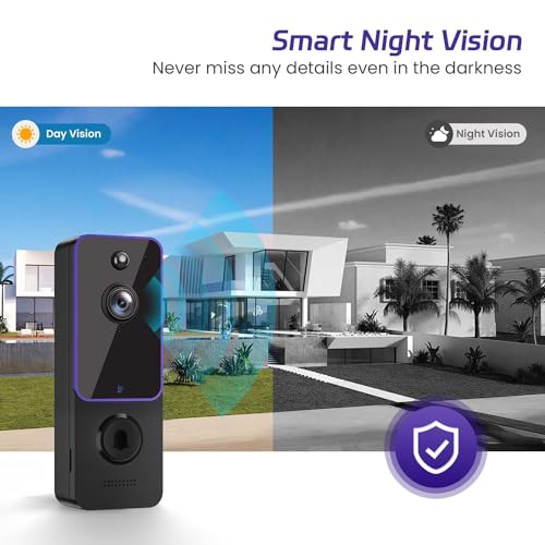 SJCODE Smart Video Doorbell Included Ring Chime, Security Camera Wireless, Battery Powered, Wide-Angle Lens, 2 Way Audio, Night Vision, Human Detection, for Indoor/Outdoor Surveillance