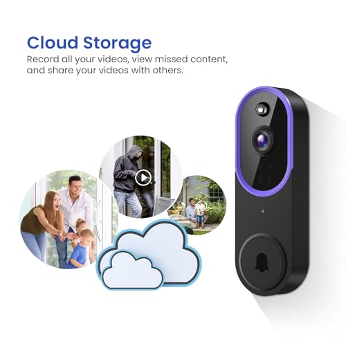 SUNNYJANE Smart 1080P Video Doorbell Camera Wireless, AI Human Detection, Live View, 2-Way Audio, Included Chime, Night Vision, 2.4G Wi-Fi, Cloud Storage, Indoor/Outdoor Surveillance Cam
