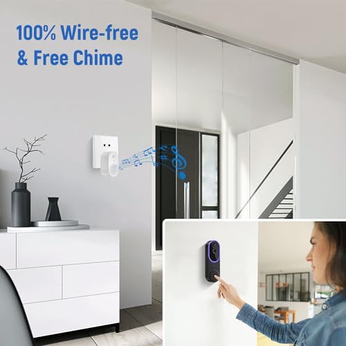 BITEPASS 1080p Video Doorbell Camera Wireless with Chime, AI Human Detection, 2-Way Audio, FHD Live View, 2.4G WiFi, Night Vision, Cloud Storage, Battery Powered, Indoor Outdoor Surveillance