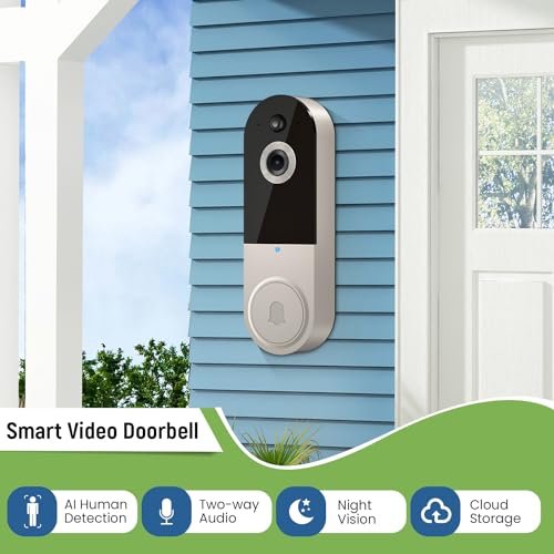 Hubposh Smart Video doorbell Camera Wireless Wi-Fi Cam with Night Vision,Motion Detection, Cloud Storage, Two Way Audio, Chime Ringer Included…