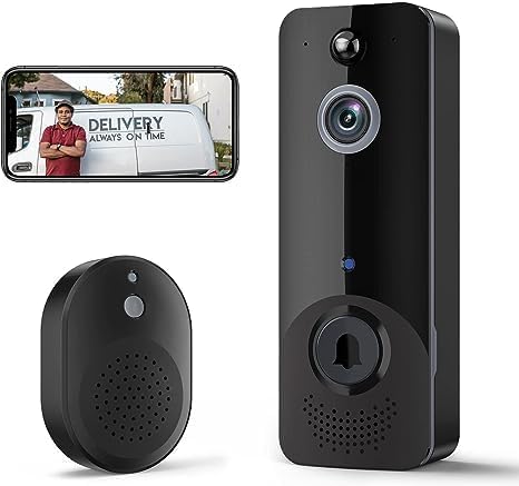 CutePanda Video Doorbell Camera Wireless with Chime Ringer, Smart AI Human Detection, Home Security System, Cloud Storage, Live View, 2-Way Audio, Night Vision, 2.4G WiFi, Battery Powered