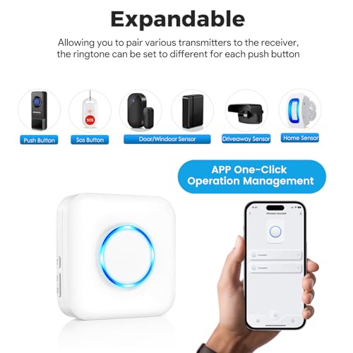 Smart Doorbell Extender with Receiver Connects to Existing Hardwired Doorbell into Wireless Door Bell with 656 FT Range, 58 Chimes and 5 Volume Levels for Garage/Basement