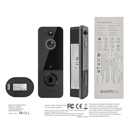 BITEPASS Smart Video Doorbell Camera Wireless with Chime, AI Human Detection, 2-Way Audio, HD Live View, 2.4G WiFi, Night Vision, Cloud Storage, Battery Powered, Indoor Outdoor Surveillance