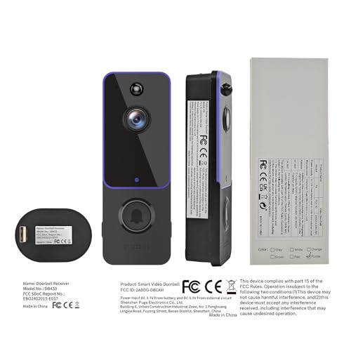 BITEPASS Doorbell Camera Wireless, Smart Video Cam with Chime, AI Human Detection, Two Way Audio, HD Live View, Night Vision, 2.4G WiFi Only, Cloud Storage, Indoor Outdoor Surveillance