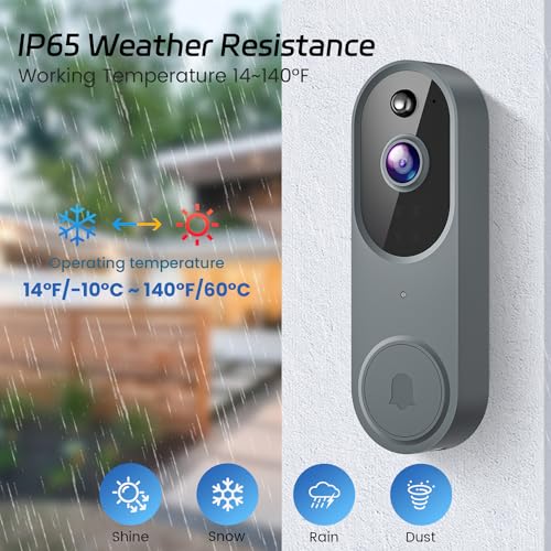 Guggre 1080P Smart Wireless Video Doorbell Camera, Home Security with Chime Ringer, Cloud Storage, 2.4GHz Wi-Fi, Intelligent Human Detection, 2-Way Audio, Night Vision, Real-Time Alert