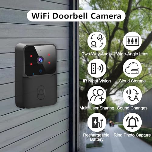 Smart Doorbell Remote Video Doorbell with Chime,IR Night Vision, 2-Way Audio,Home Intercom HD Wide Angle View Security Doorbell(Black), DB-m8