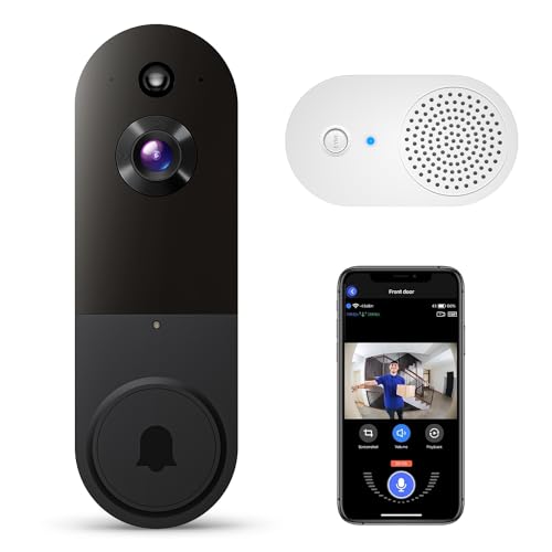 Guggre 1080P Smart Video Doorbell Camera with Chime, Intelligent AI Human Detection, Cloud Storage, Two-Way Audio, IR Night Vision, Battery Powered, Indoor/Outdoor Surveillance, Live View