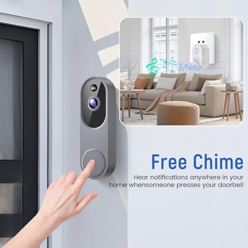 Guggre 1080P Smart Wireless Video Doorbell Camera, Home Security with Chime Ringer, Cloud Storage, Intelligent Human Detection, 2-Way Audio, Real-Time Alert, 2.4GHz Wi-Fi, Night Vision