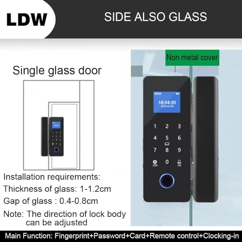 Smart Lock Fingerprint Glass Door Lock with Keypad Doorbell Function Fingerprint Password Access Card App Remote control 5 in 1 Unlock Electronic Door Lock Punch