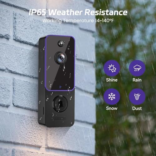 SJCODE Smart Video Doorbell Included Ring Chime, Security Camera Wireless, Battery Powered, Wide-Angle Lens, 2 Way Audio, Night Vision, Human Detection, for Indoor/Outdoor Surveillance