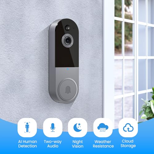 HotFun 1080P Video Doorbell Camera Wireless with Ring Chime, Smart AI Human Detection, Night Vision, 2-Way Audio, Battery Powered, Cloud Storage, 2.4G WiFi, Indoor Outdoor Surveillance