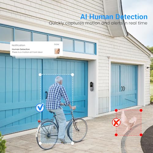 HotFun 1080P Video Doorbell Camera Wireless with Ring Chime, Smart AI Human Detection, Night Vision, 2-Way Audio, Battery Powered, Cloud Storage, 2.4G WiFi, Indoor Outdoor Surveillance