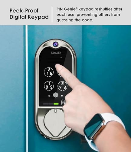 Lockly Vision, Video Doorbell Camera Smart Lock, 2-Way Audio Keyless Entry Door Lock, Fingerprint, Digital Keypad, Wi-Fi Smart Locks for Front Door with SD Card, No Monthly Fee, Satin Nickel