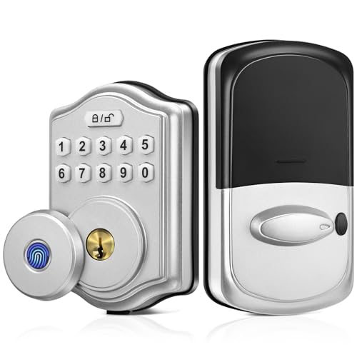 52HZ Fingerprint Door Lock, Keyless Entry Door Lock with Code, Electronic Keypad Deadbolt Smart Locks for Front Door, Anti-Peeping Password, Auto Lock, Easy to Install (Satin Nickel)