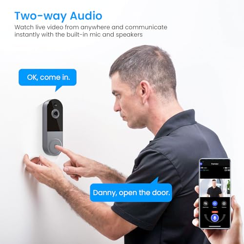 HotFun 1080P Video Doorbell Camera Wireless with Ring Chime, Smart AI Human Detection, Night Vision, 2-Way Audio, Battery Powered, Cloud Storage, 2.4G WiFi, Indoor Outdoor Surveillance