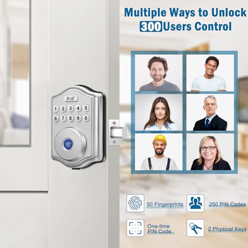 52HZ Fingerprint Door Lock, Keyless Entry Door Lock with Code, Electronic Keypad Deadbolt Smart Locks for Front Door, Anti-Peeping Password, Auto Lock, Easy to Install (Satin Nickel)