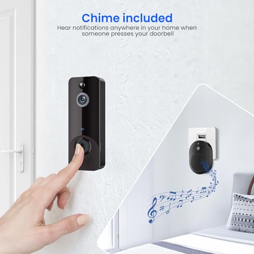 CutePanda Video Doorbell Camera Wireless with Chime Ringer, Smart AI Human Detection, Home Security System, Cloud Storage, Live View, 2-Way Audio, Night Vision, 2.4G WiFi, Battery Powered
