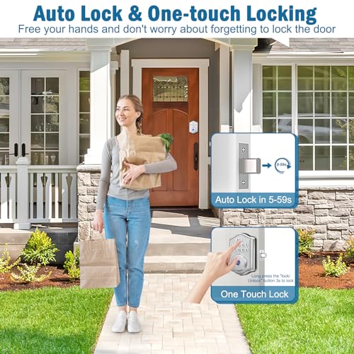 52HZ Fingerprint Door Lock, Keyless Entry Door Lock with Code, Electronic Keypad Deadbolt Smart Locks for Front Door, Anti-Peeping Password, Auto Lock, Easy to Install (Satin Nickel)