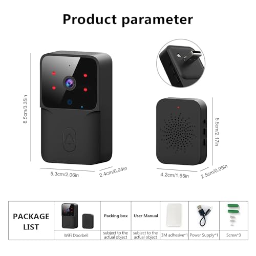 Smart Doorbell Remote Video Doorbell with Chime,IR Night Vision, 2-Way Audio,Home Intercom HD Wide Angle View Security Doorbell(Black), DB-m8