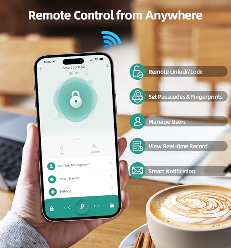 Smart WiFi Door Lock Set: HEANTLE Keyless Entry Front Door Lock Fingerprint Electronic Digital Keypad Deadbolt with Handles Set App Remote Control Alexa Voice Auto Lock