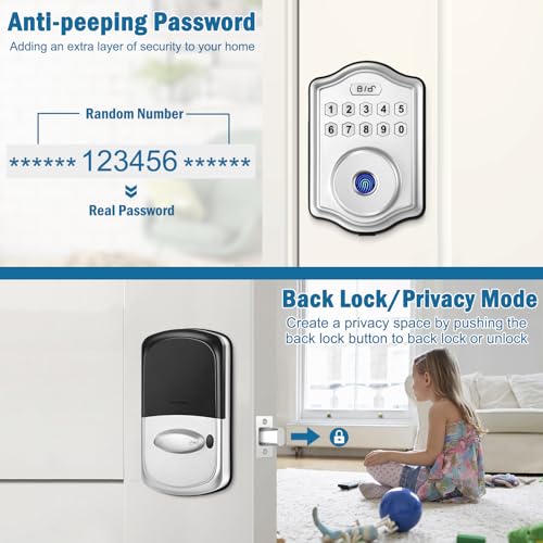 52HZ Fingerprint Door Lock, Keyless Entry Door Lock with Code, Electronic Keypad Deadbolt Smart Locks for Front Door, Anti-Peeping Password, Auto Lock, Easy to Install (Satin Nickel)