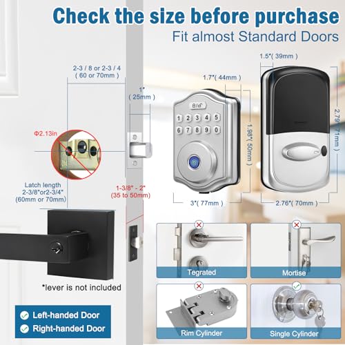 52HZ Fingerprint Door Lock, Keyless Entry Door Lock with Code, Electronic Keypad Deadbolt Smart Locks for Front Door, Anti-Peeping Password, Auto Lock, Easy to Install (Satin Nickel)