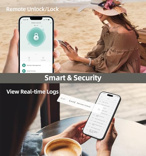 Smart WiFi Door Lock Set: HEANTLE Keyless Entry Front Door Lock Fingerprint Electronic Digital Keypad Deadbolt with Handles Set App Remote Control Alexa Voice Auto Lock