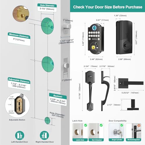 Smart WiFi Door Lock Set: HEANTLE Keyless Entry Front Door Lock Fingerprint Electronic Digital Keypad Deadbolt with Handles Set App Remote Control Alexa Voice Auto Lock