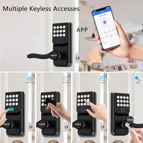 Fingerprint Door Lock with Handle, 5-in-1 Keyless Entry Door Lock with Fingerprint, Smart Door Locks for Front Door Fingerprint Biometric Door Lock Deadbolt,Smart Lock with Code for Bedroom (Black)
