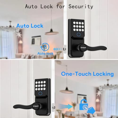 Fingerprint Door Lock with Handle, 5-in-1 Keyless Entry Door Lock with Fingerprint, Smart Door Locks for Front Door Fingerprint Biometric Door Lock Deadbolt,Smart Lock with Code for Bedroom (Black)