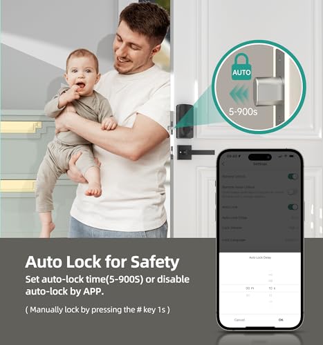 Smart WiFi Door Lock Set: HEANTLE Keyless Entry Front Door Lock Fingerprint Electronic Digital Keypad Deadbolt with Handles Set App Remote Control Alexa Voice Auto Lock