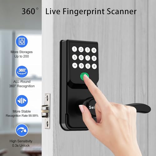 Fingerprint Door Lock with Handle, 5-in-1 Keyless Entry Door Lock with Fingerprint, Smart Door Locks for Front Door Fingerprint Biometric Door Lock Deadbolt,Smart Lock with Code for Bedroom (Black)