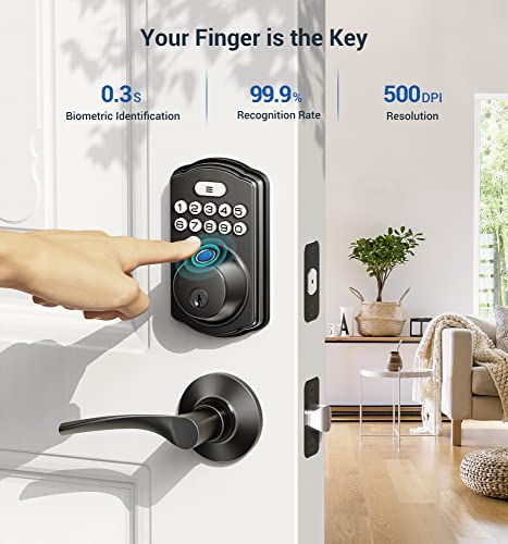 Veise Matte Black Fingerprint Keyless Door Lock