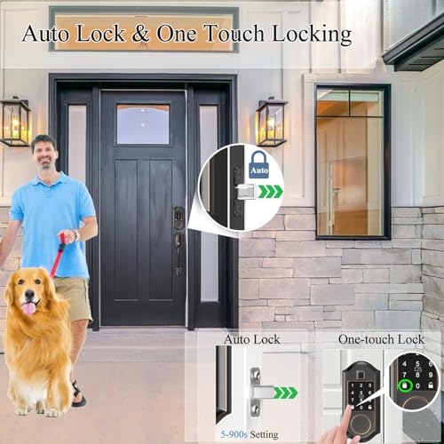 Smart Locks for Front Door, Keyless Entry Door Lock with Handle Set, Front Door Lock Set with APP Control, Fingerprint Door Lock with Deadbolt and Adjustable Lever, Oil Rubbed Bronze
