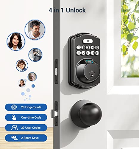 Veise Matte Black Fingerprint Keyless Door Lock