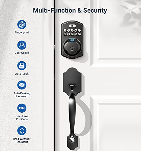 Veise Matte Black Fingerprint Keyless Door Lock