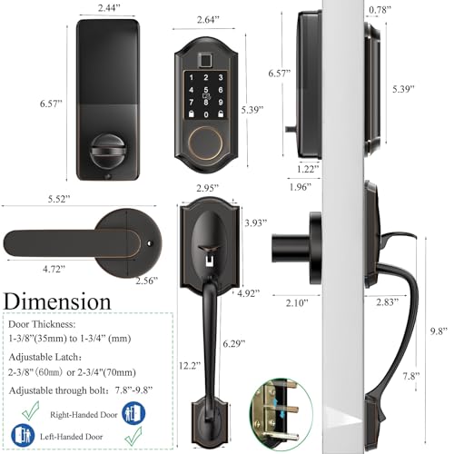Smart Locks for Front Door, Keyless Entry Door Lock with Handle Set, Front Door Lock Set with APP Control, Fingerprint Door Lock with Deadbolt and Adjustable Lever, Oil Rubbed Bronze